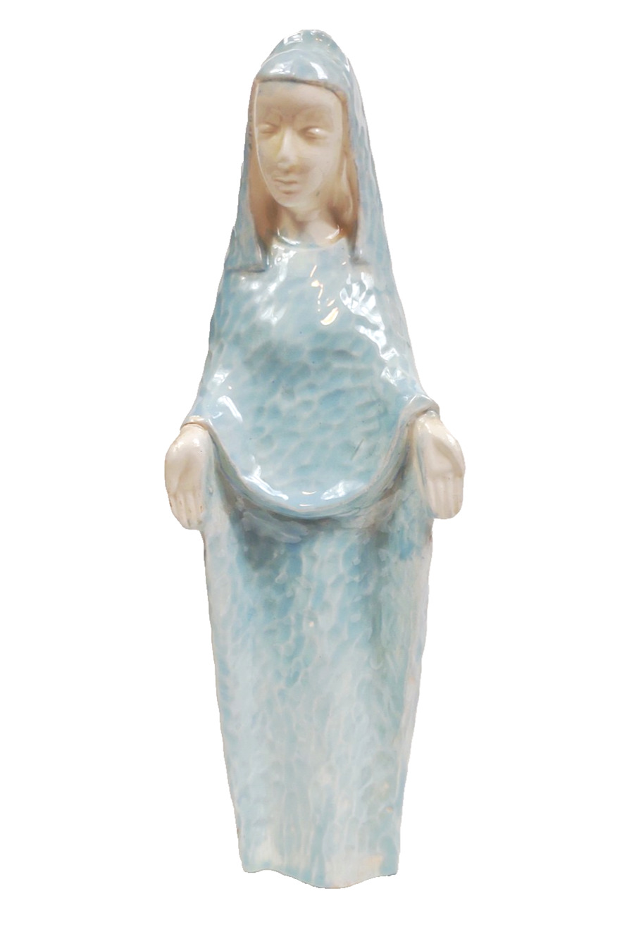 Vintage Hand Painted Ceramic Virgin Mary Madonna 9" Figurine Hammered Glaze Sign
